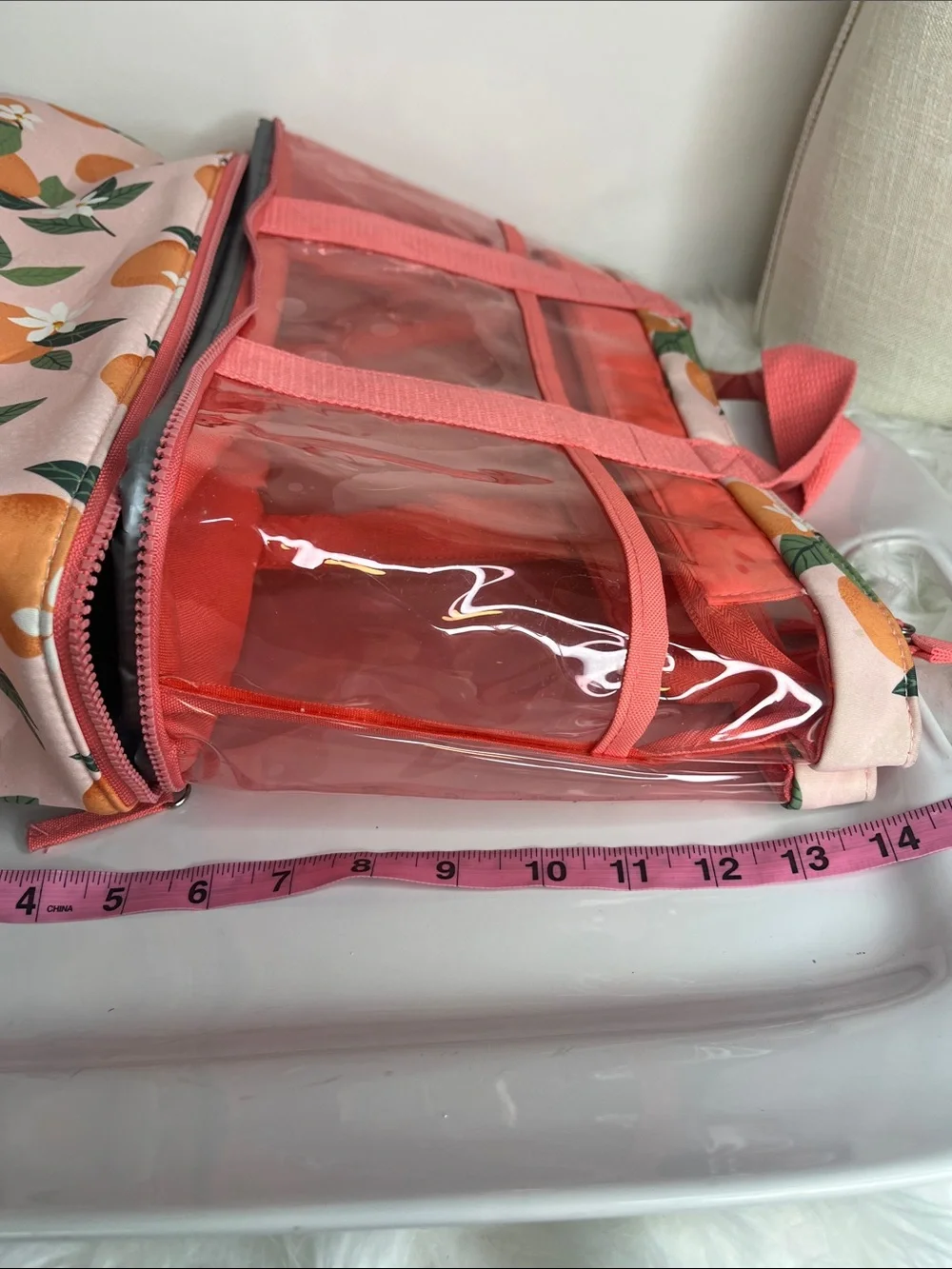 Clear Beach Tote/Thermal Bag  with Orange Blossom Print